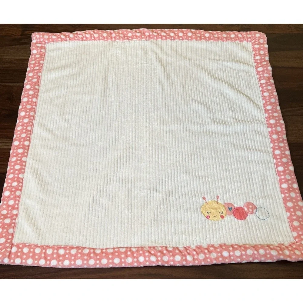 Chick Pea Plush‎ Ribbed Pink Caterpillar Baby Girl Blanket Sherpa Polka Dot Edge